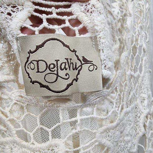 Dejavu open crocheted top with sheer laced body tank top one size - Picture 2 of 10